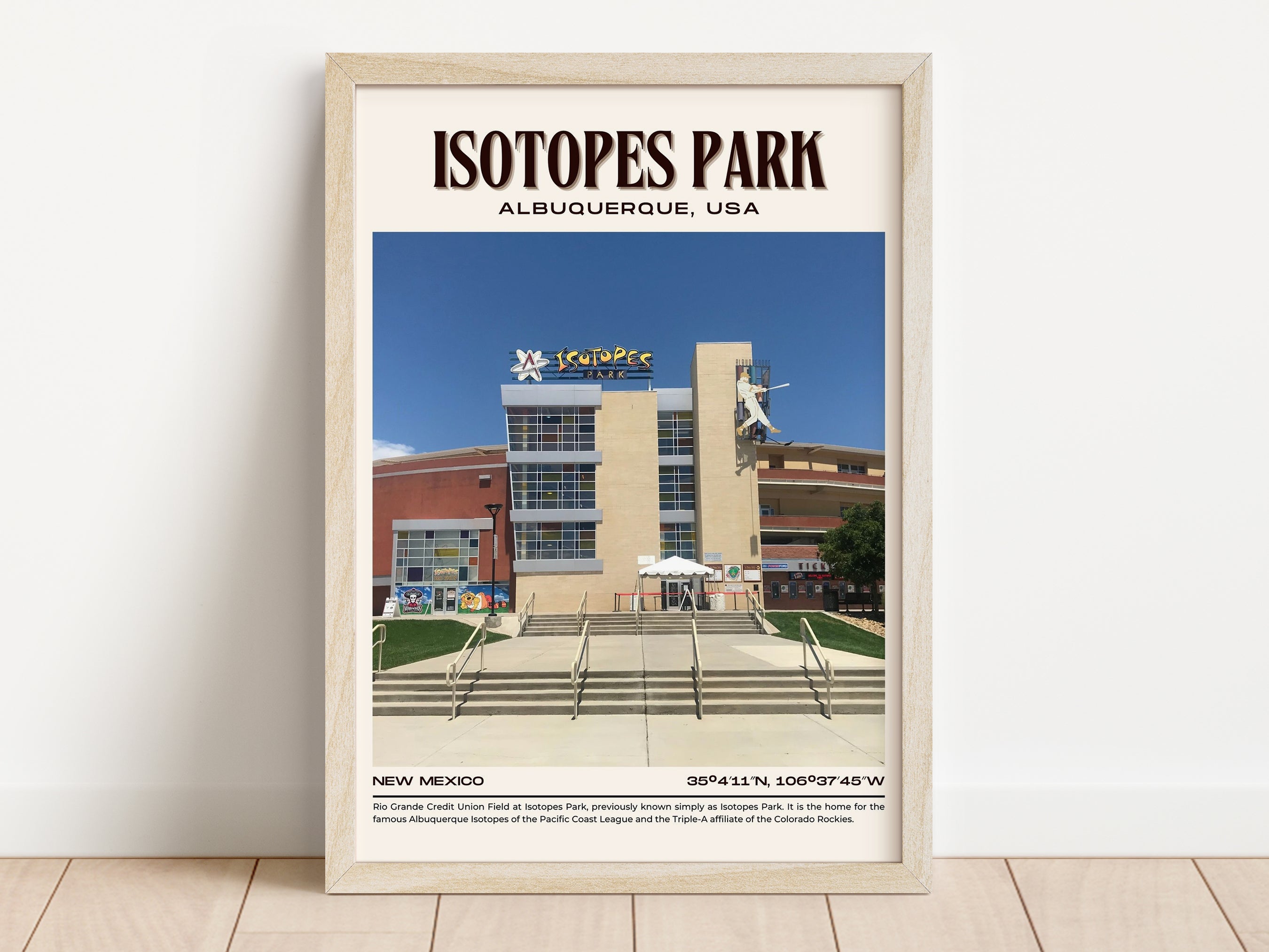Isotopes Park Baseball Stadium Retro Wall Art, Stadium Illustration JOYIE