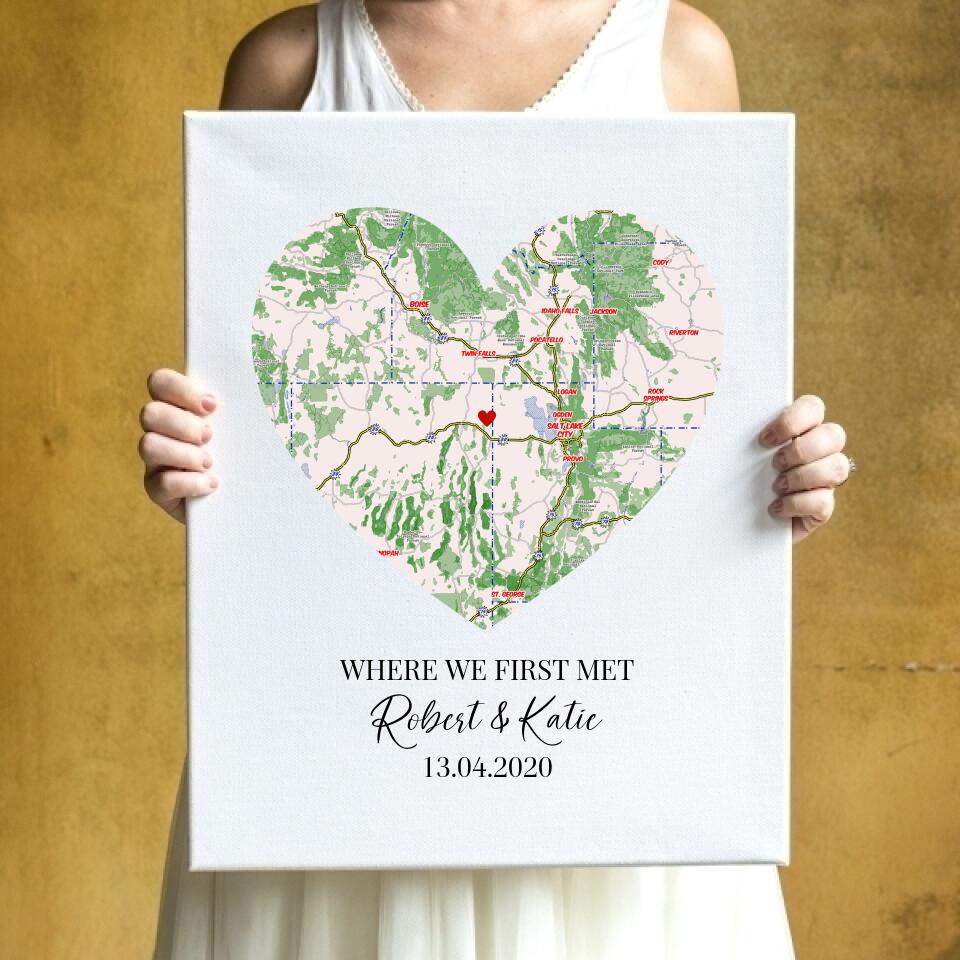 Personalized Map Heart Canvas  || CC