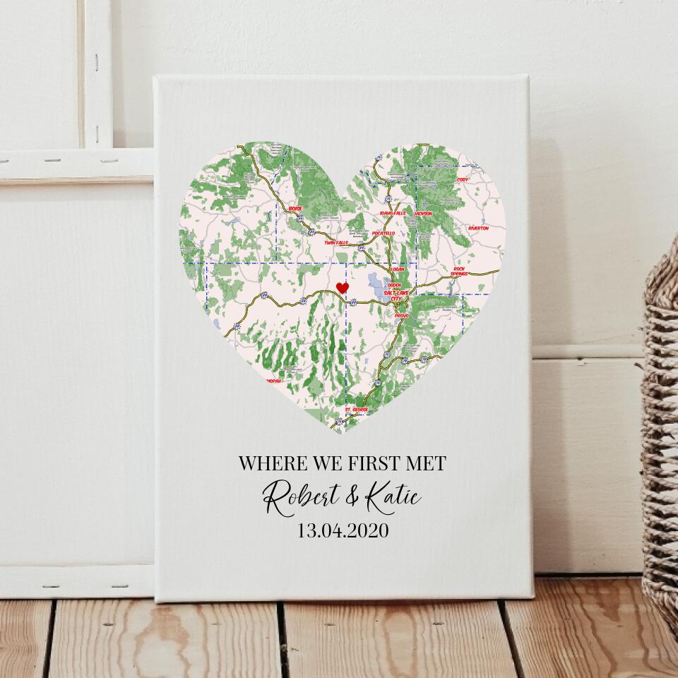 Personalized Map Heart Canvas  || CC
