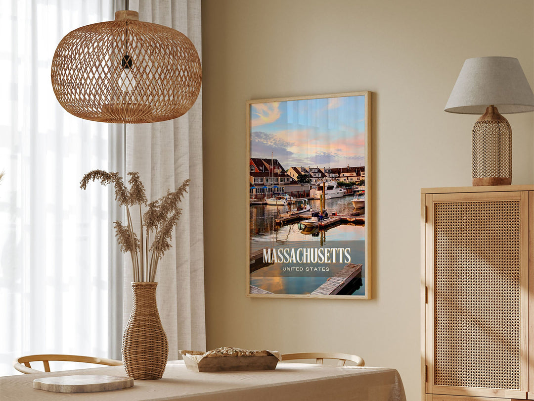 Massachusetts Retro Wall Art, USA