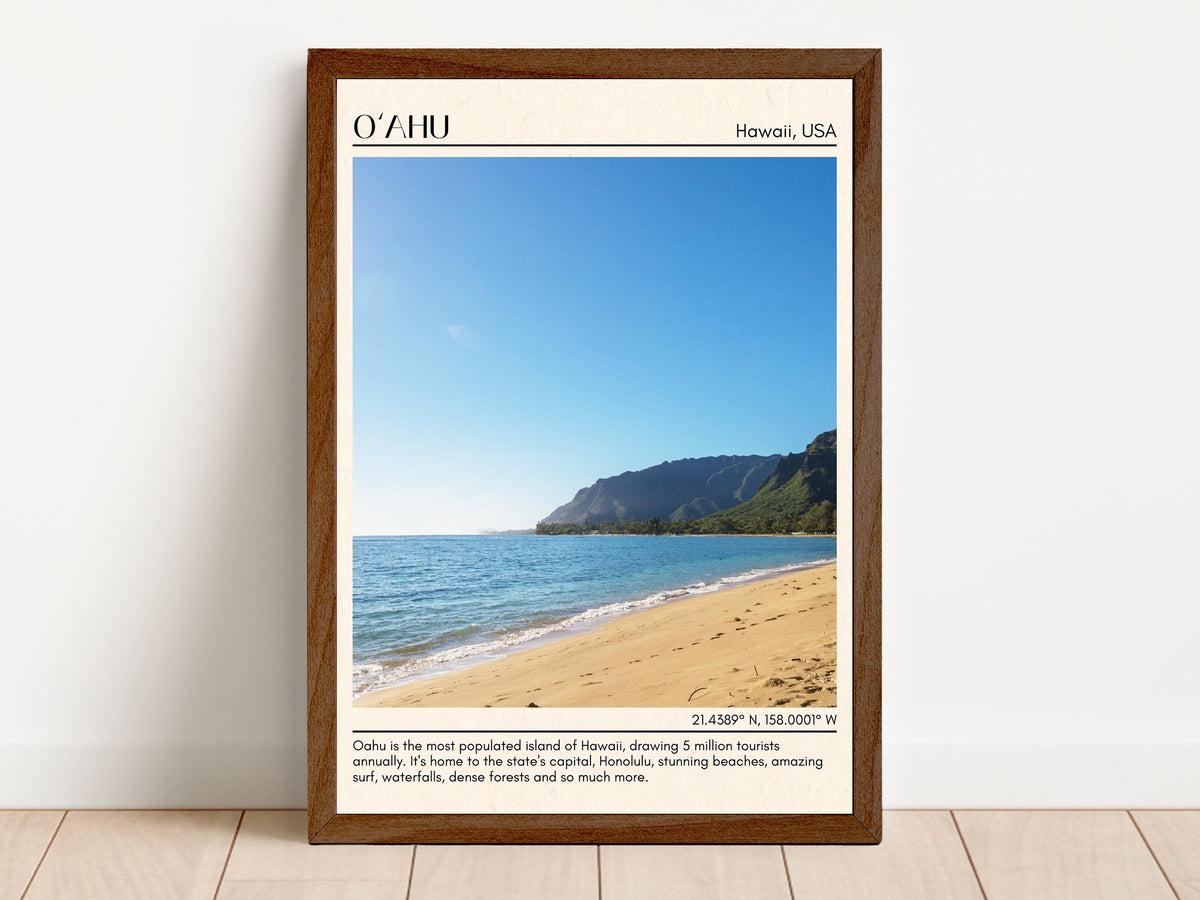 O'ahu, Hawaii, USA, Travel Poster Print, City Art Print, city color palette, Hawaii Poster, Oahu art, Oahu wall art, Oahu map, Oahu painting, Oahu poster, Oahu photo, Oahu artwork, Oahu travel, Oahu wall decor