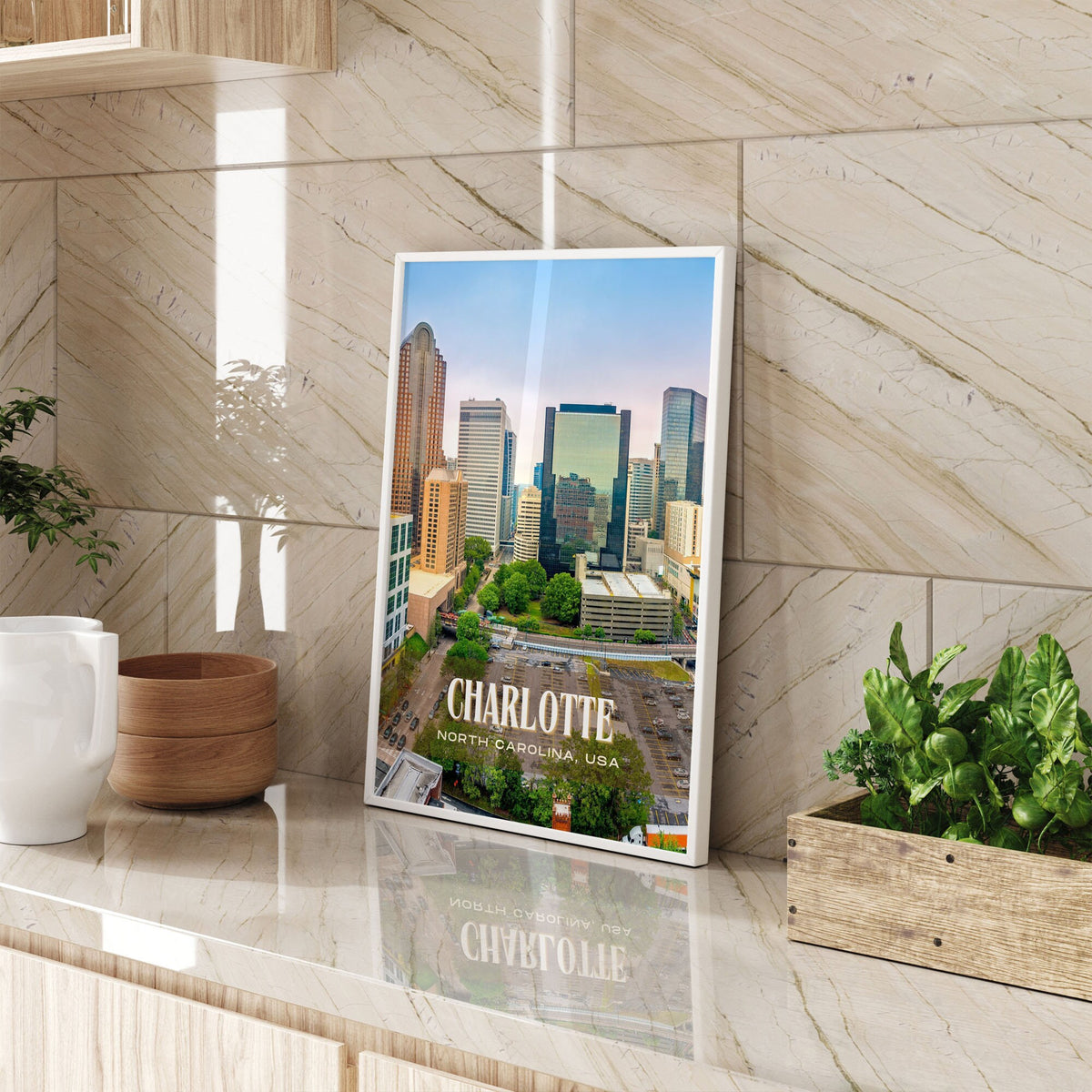 Charlotte Retro Wall Art, North Carolina, USA