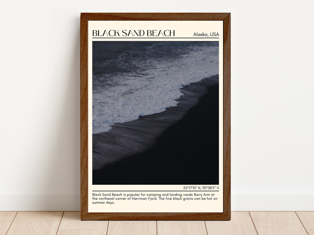 Black Sand Beach, unique landscape, travel poster print, Coastal trails, Black Sand Beach photo, city art print, Wildlife watching, Alaska wildlife, Black Sand Beach artwork, Alaska poster, Black Sand Beach poster, city wall decor