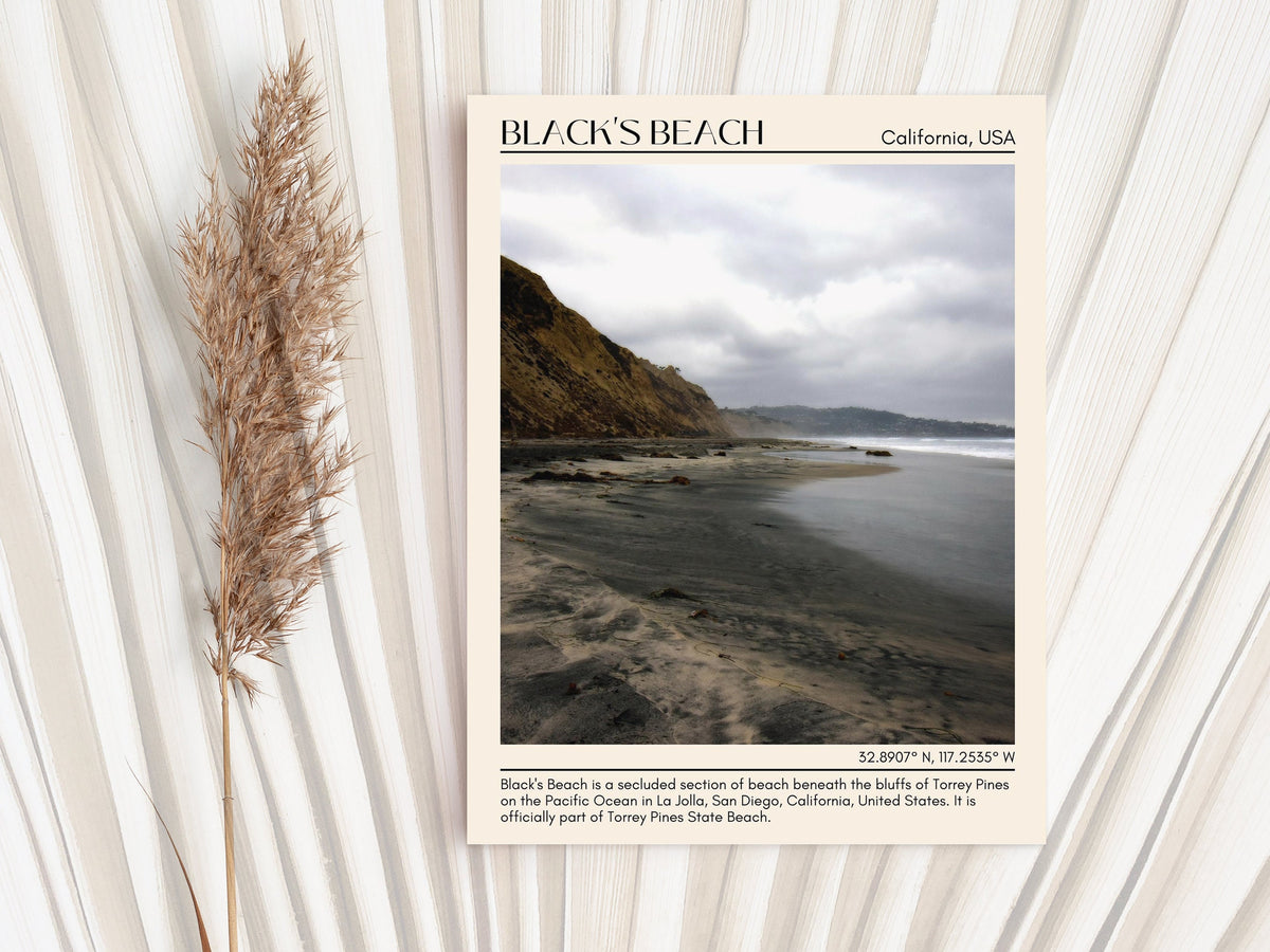 Surfing, bodyboarding, Black's Beach wall art, travel poster print, Cliffside hiking, coastal trails, Black's Beach photo, city art print, Black's Beach artwork, California poster, Black's Beach poster, city color palette