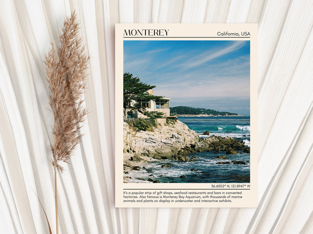 Monterey Beach, California, USA, Travel Poster Print, City Art Print, city colour palette, Monterey Beach art, Monterey Beach map, Monterey Beach painting, California poster, Monterey Beach wall art, Monterey Beach photo, Monterey Beach artwork