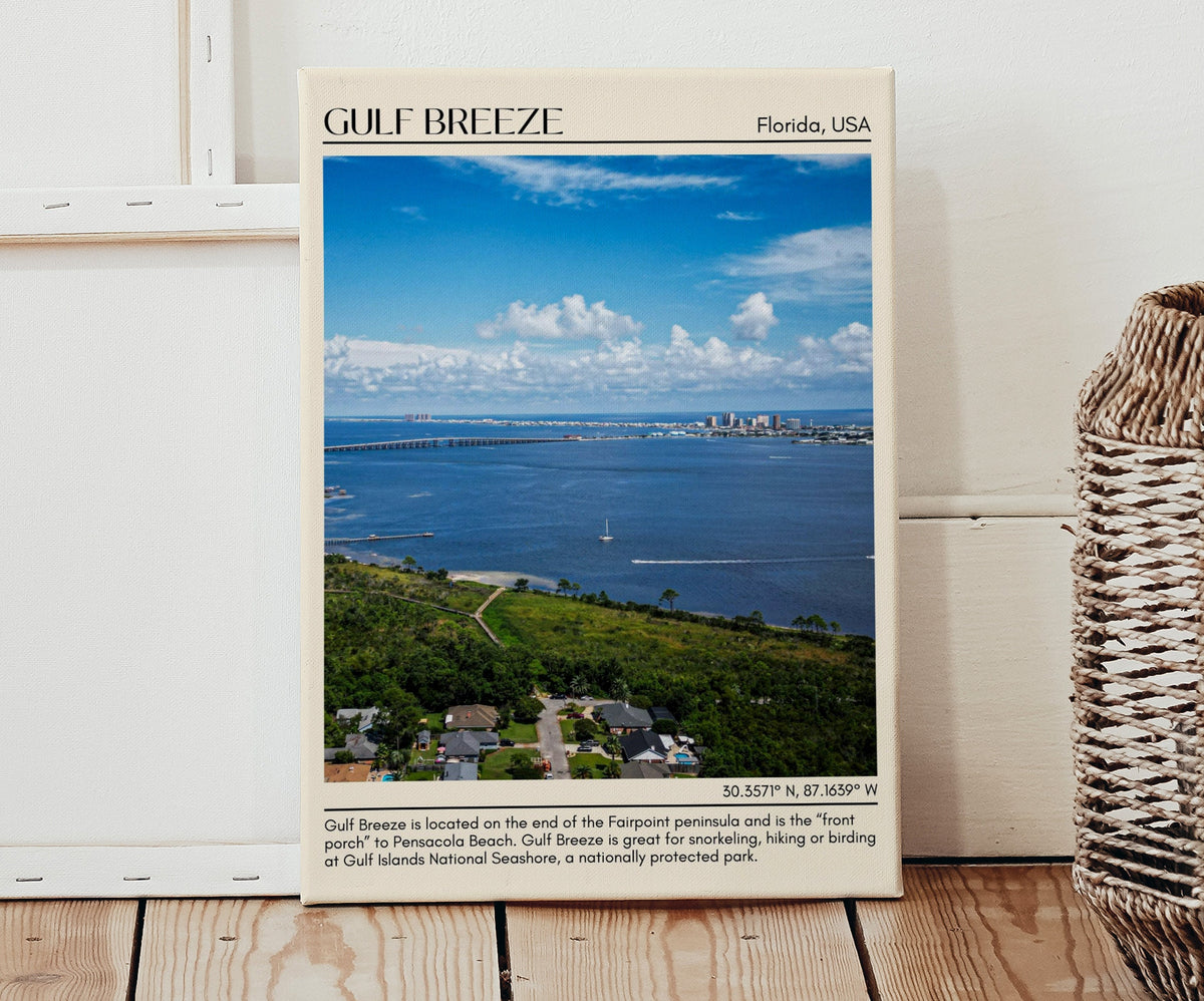 Gulf Breeze, Florida, USA, Travel Poster Print, City Art Print, City Colour Palette, Gulf Breeze Art, Gulf Breeze Map, Gulf Breeze Painting, Florida Poster, Gulf Breeze Wall Art, Coastal Decor