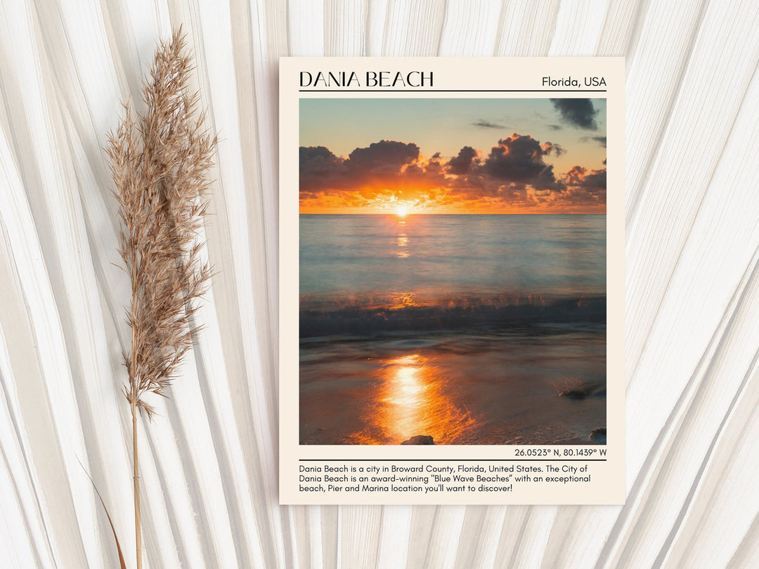 Dania Beach, Florida, USA, travel poster print, city art print, city colour palette, Dania Beach art, Florida poster, wall decor, coastal charm, outdoor adventures, Joyie.co.