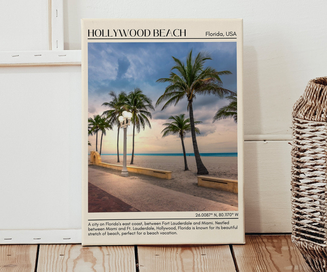 Hollywood Beach, Florida, USA, Travel Poster Print, City Art Print, City Colour Palette, Hollywood Beach Art, Hollywood Beach Map, Hollywood Beach Painting, Florida Poster, Hollywood Beach Wall Art, Coastal Decor