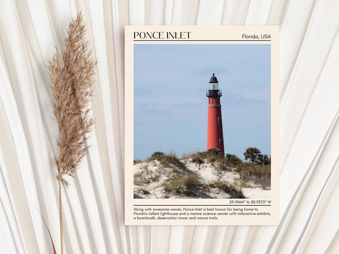 Ponce Inlet travel, Florida poster, Ponce Inlet art, city art print, Ponce Inlet wall decor, Ponce Inlet photo, Ponce Inlet painting, Ponce Inlet wall art, Ponce Inlet map, travel poster print.