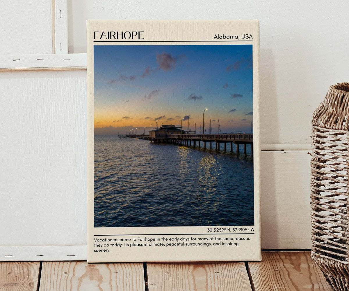 Fairhope Pier, waterfront stroll, travel poster print, Downtown Fairhope, art galleries, Fairhope photo, city art print, Fairhope artwork, Alabama poster, Sunset cruise, Mobile Bay, Fairhope poster