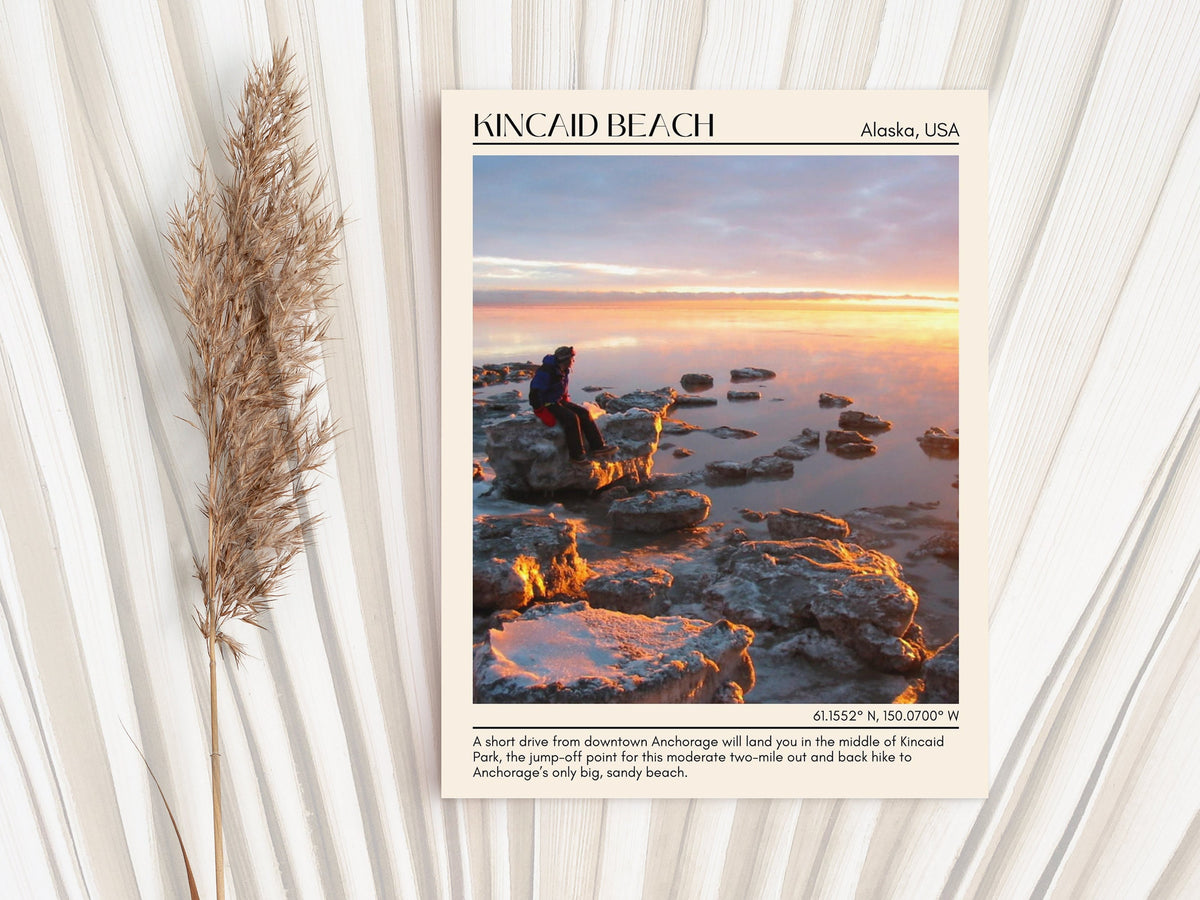Coastal trails, Kincaid Beach wall art, travel poster print, Beachcombing, seashell hunting, Kincaid Beach artwork, Alaska poster, Birdwatching, Kincaid Beach photo, city art print, Alaska coast, Kincaid Beach poster, city wall decor.