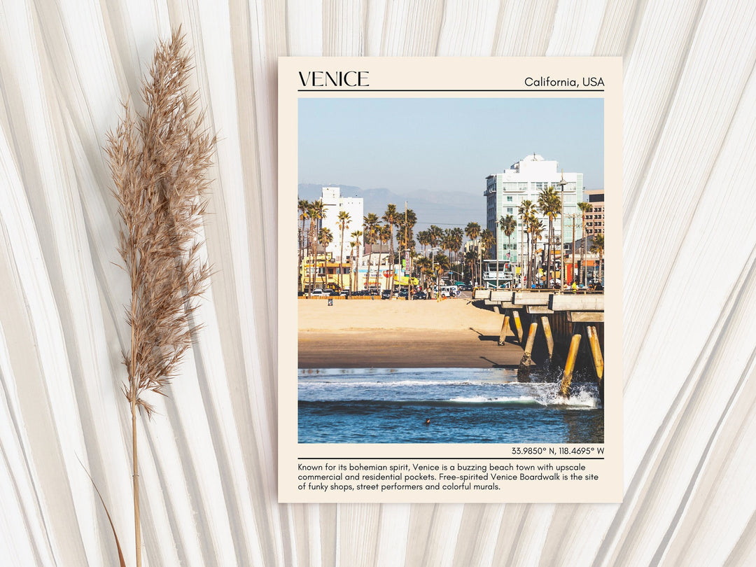 Venice Beach, California, travel poster print, city art print, city color palette, Venice Beach art, Venice Beach map, Venice Beach painting, California poster, wall decor, coastal charm.