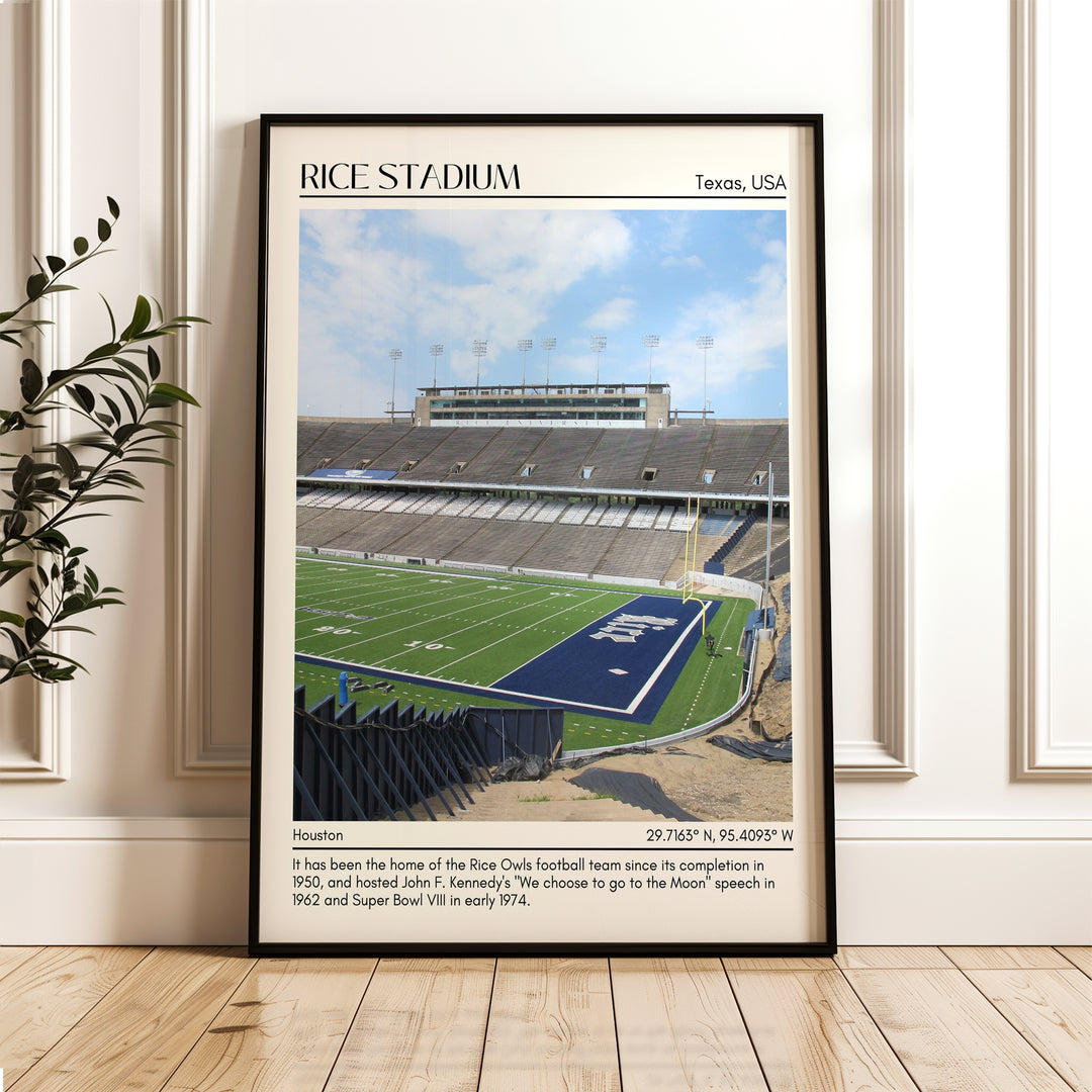 Rice Stadium Football Minimal Wall Art