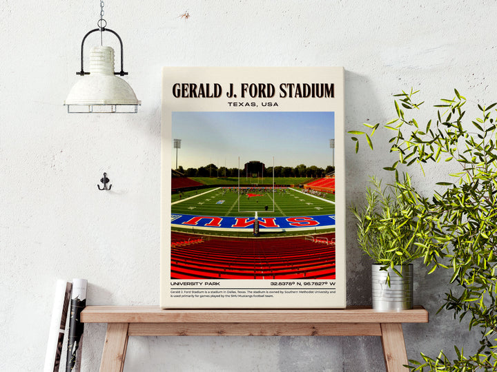 Gerald J. Ford Stadium Football Retro Wall Art