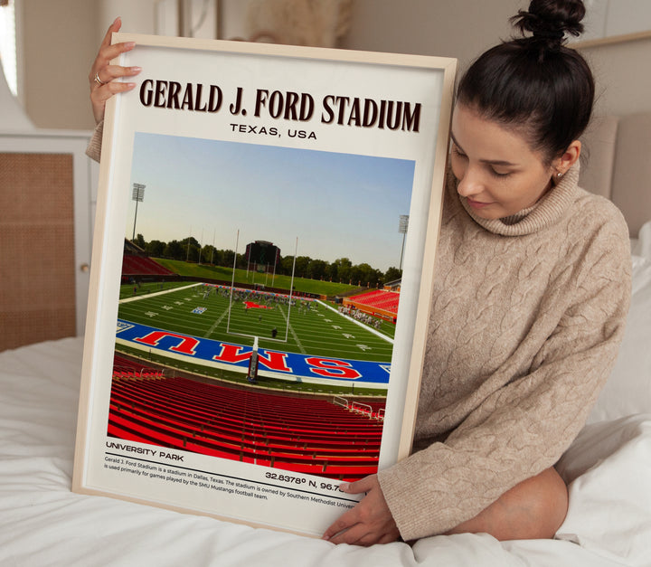 Gerald J. Ford Stadium Football Retro Wall Art