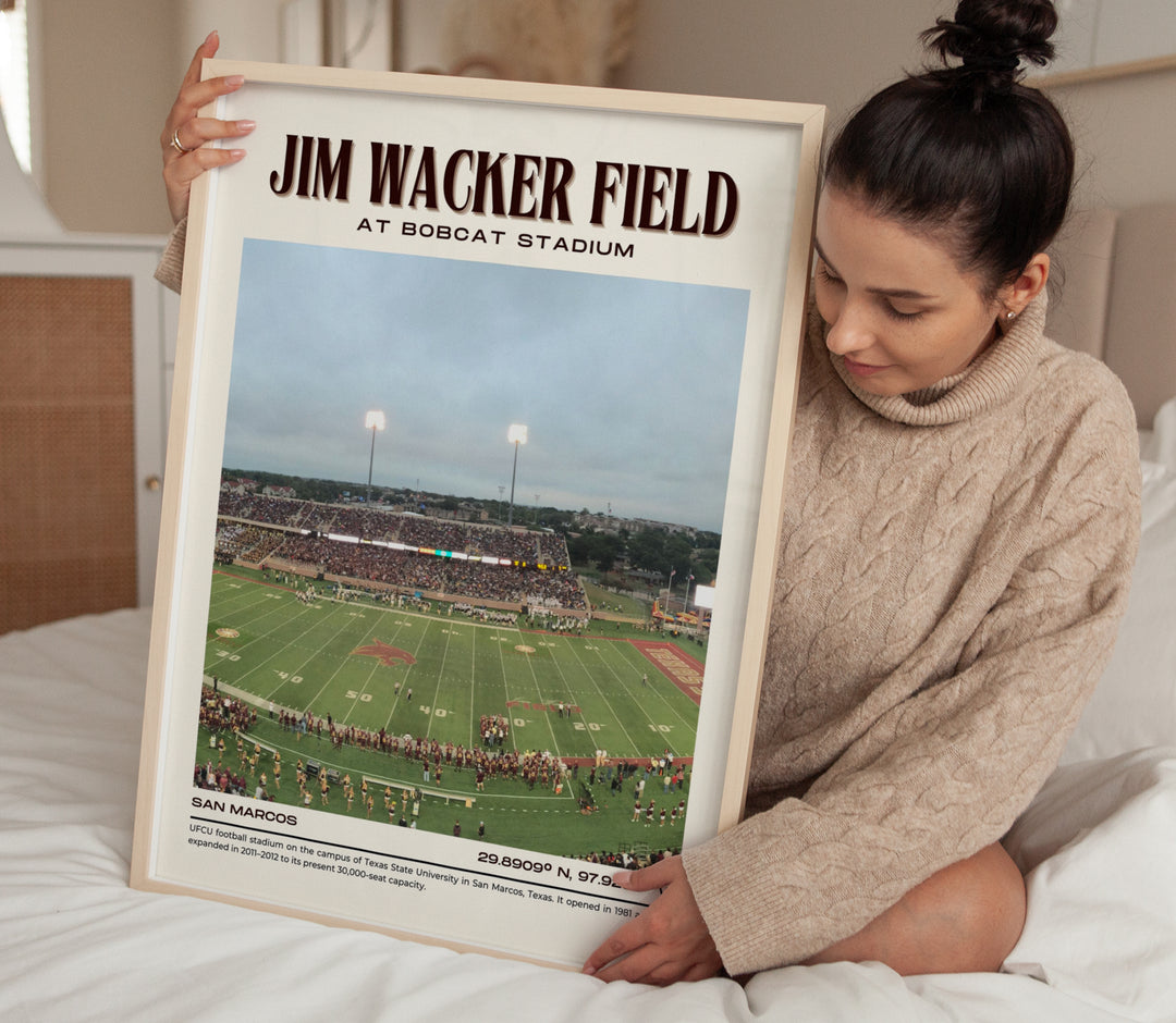 Jim Wacker Field at Bobcat Stadium Football  Retro Wall Art