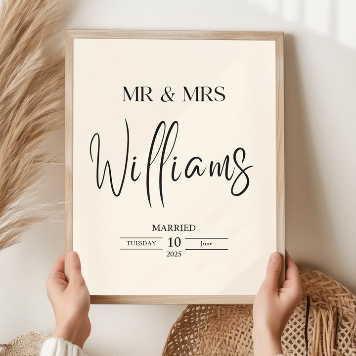 Custom Wedding Gift, Personalised Mr & Mrs Print, Wedding Gift For Couple, Wedding Present Gift Idea For Newlyweds, Just Married Wedding Prints TW105. UM