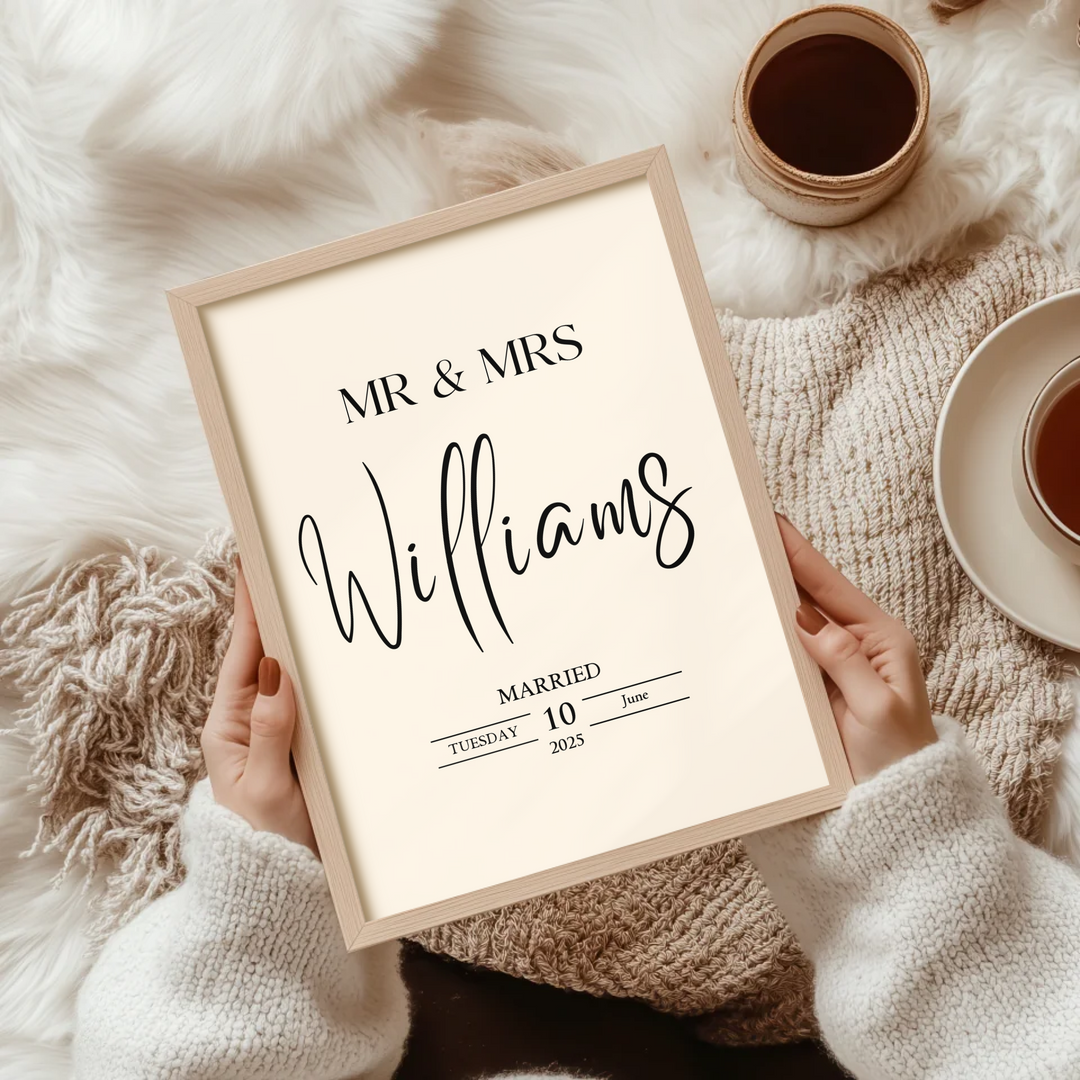 Custom Wedding Gift, Personalised Mr & Mrs Print, Wedding Gift For Couple, Wedding Present Gift Idea For Newlyweds, Just Married Wedding Prints TW105. UM