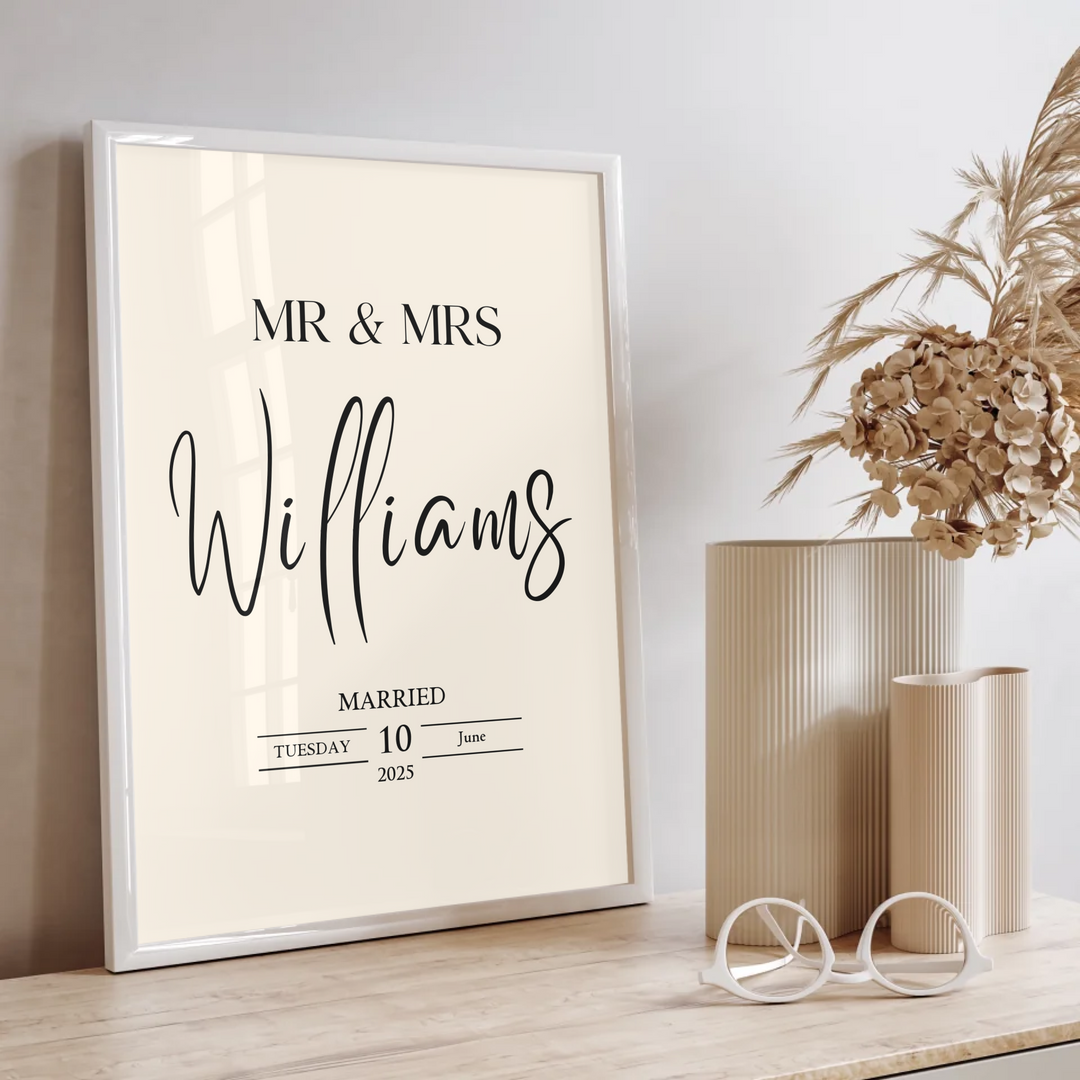 Custom Wedding Gift, Personalised Mr & Mrs Print, Wedding Gift For Couple, Wedding Present Gift Idea For Newlyweds, Just Married Wedding Prints TW105. UM