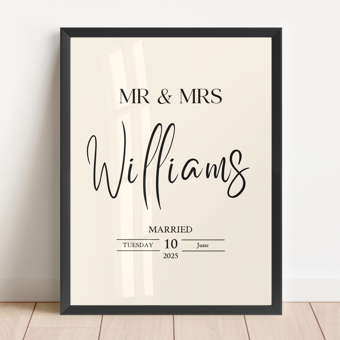 Custom Wedding Gift, Personalised Mr & Mrs Print, Wedding Gift For Couple, Wedding Present Gift Idea For Newlyweds, Just Married Wedding Prints TW105. UM