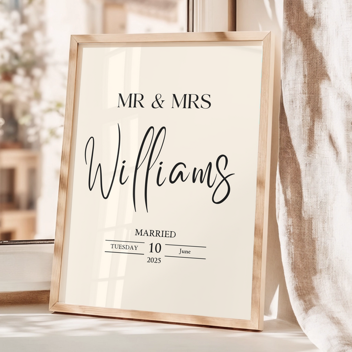 Custom Wedding Gift, Personalised Mr & Mrs Print, Wedding Gift For Couple, Wedding Present Gift Idea For Newlyweds, Just Married Wedding Prints TW105. UM