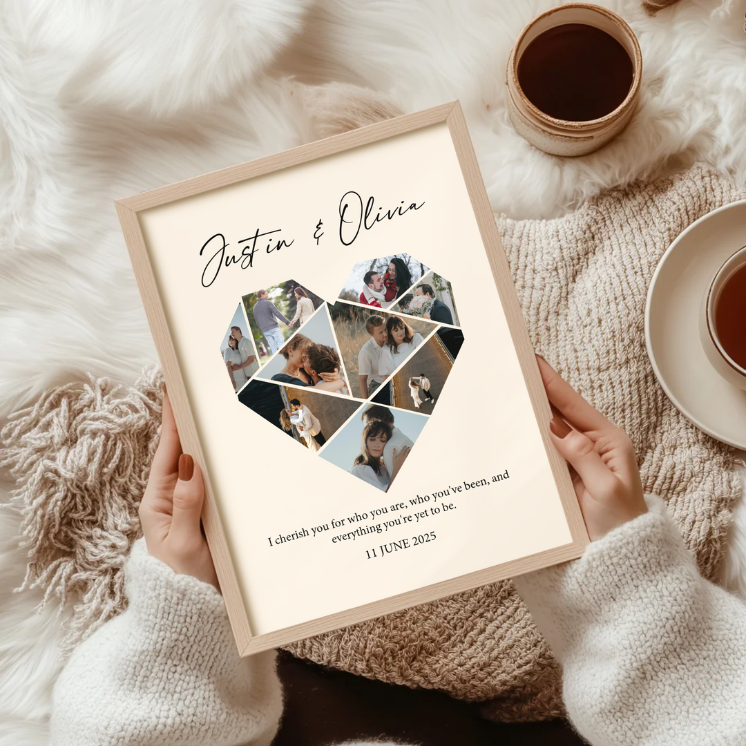 Custom Heart photo collage, One year Anniversary Gift Boyfriend, 1st wedding Anniversary Gift Girlfriend, 1 year Anniversary Gift Husband TW160. UM