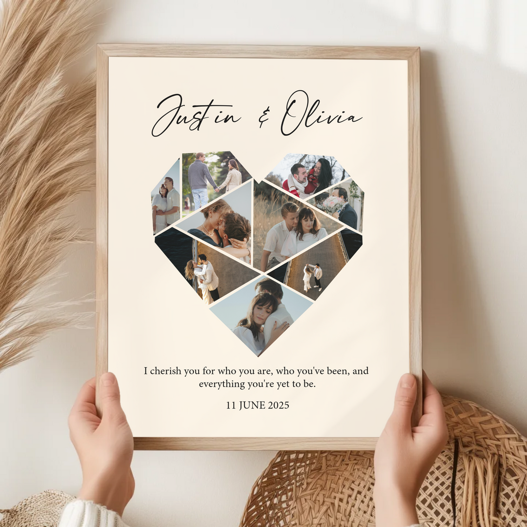 Custom Heart photo collage, One year Anniversary Gift Boyfriend, 1st wedding Anniversary Gift Girlfriend, 1 year Anniversary Gift Husband TW160. UM