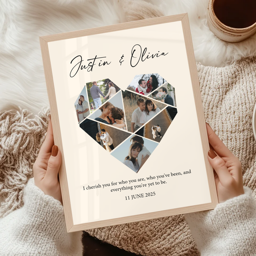 Custom Heart photo collage, One year Anniversary Gift Boyfriend, 1st wedding Anniversary Gift Girlfriend, 1 year Anniversary Gift Husband TW160. UM