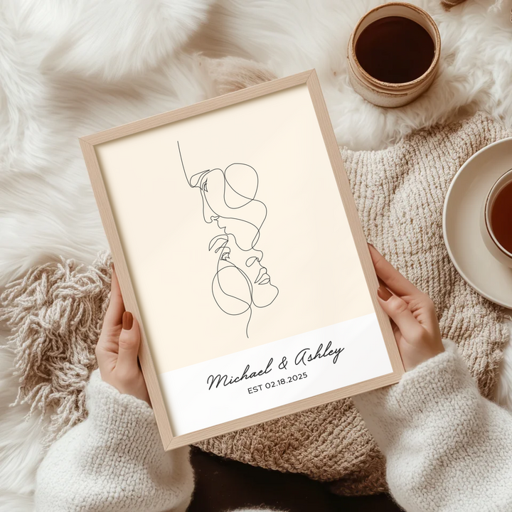 Custom Couple Names And Date Print, Framed Wall Art Anniversary Gift for Her, Gift for Him, Valentines day, Engagement Print TW57. UM