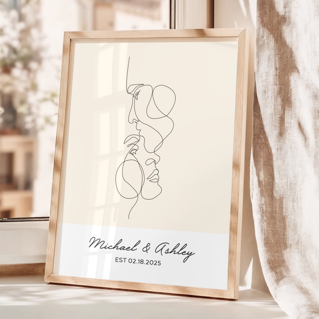 Custom Couple Names And Date Print, Framed Wall Art Anniversary Gift for Her, Gift for Him, Valentines day, Engagement Print TW57. UM