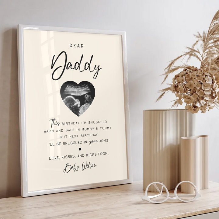 Dear Daddy Gift, Sonogram Ultrasound Gift from Daughter Son, Fathers Day gift, Pregnancy Announcement gift TW96. An