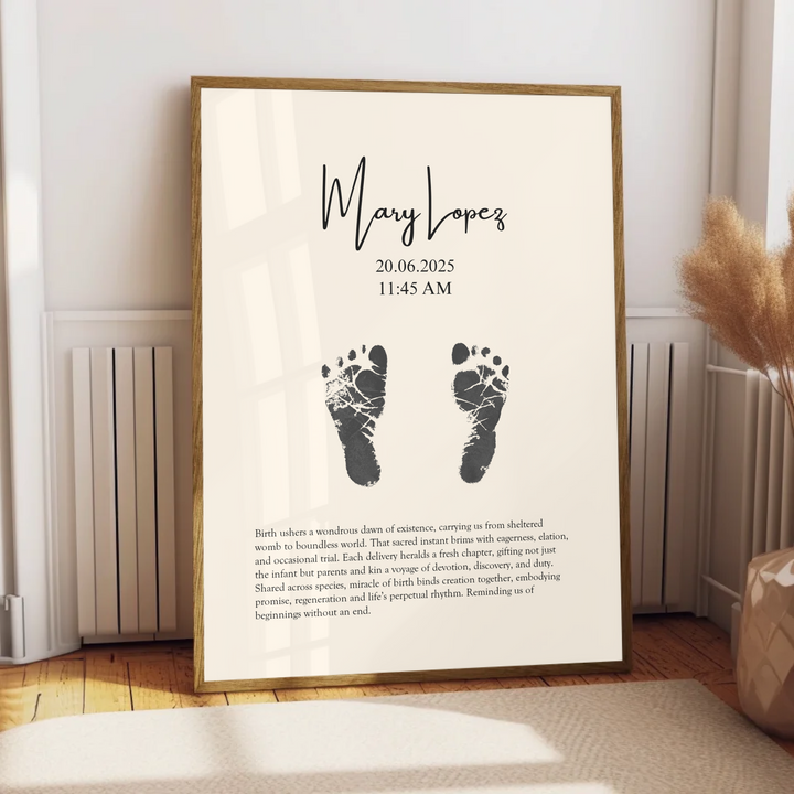 Personalised Minimalistic Pastel Baby Footprint Wall Art, Custom Keepsake Print, Baby feet print TW149. UM