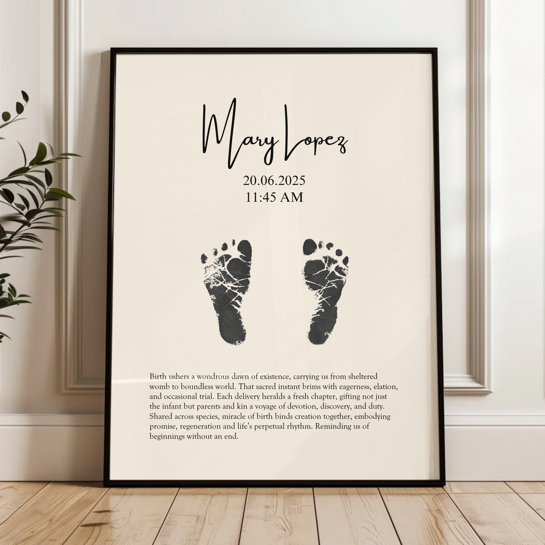 Personalised Minimalistic Pastel Baby Footprint Wall Art, Custom Keepsake Print, Baby feet print TW149. UM