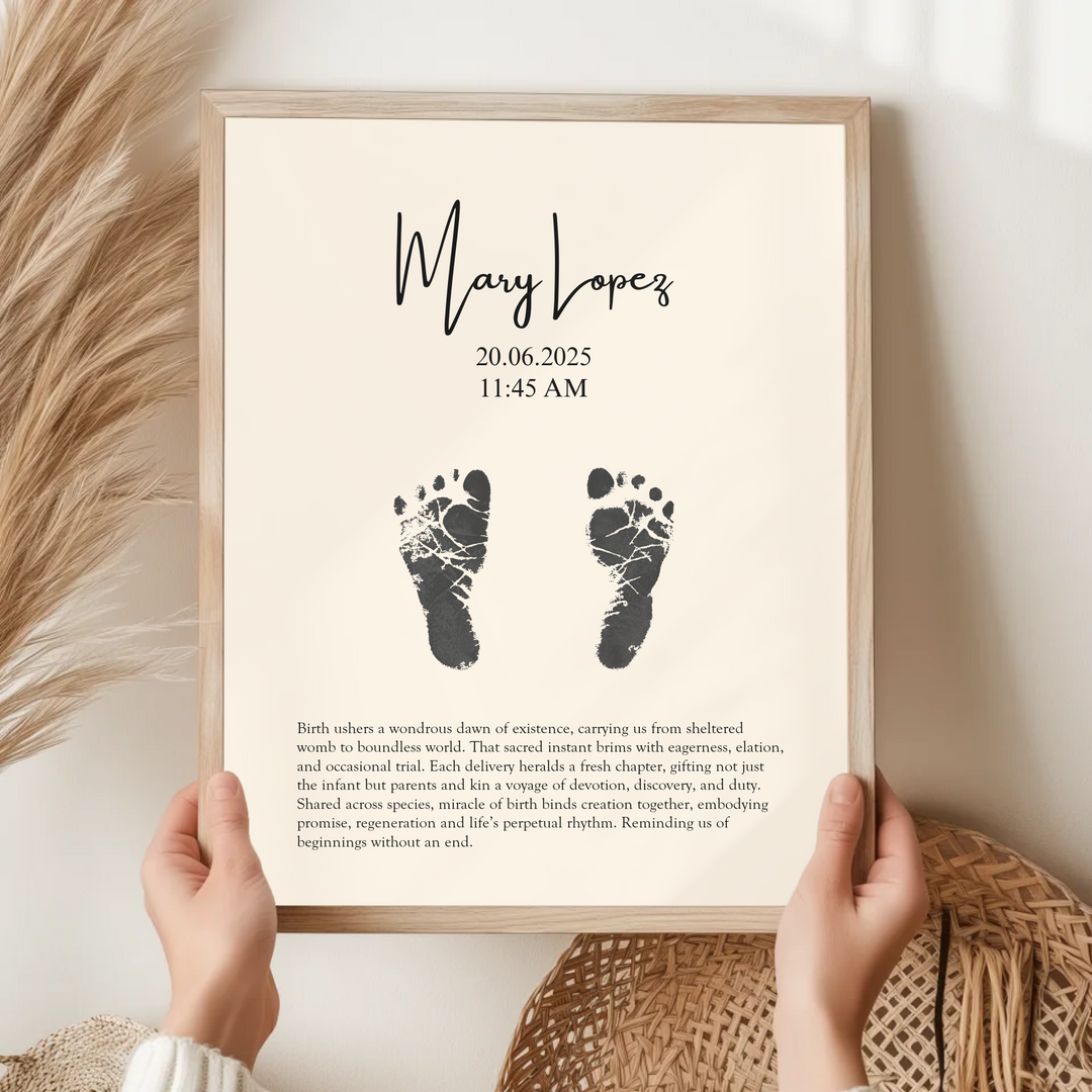 Personalised Minimalistic Pastel Baby Footprint Wall Art, Custom Keepsake Print, Baby feet print TW149. UM