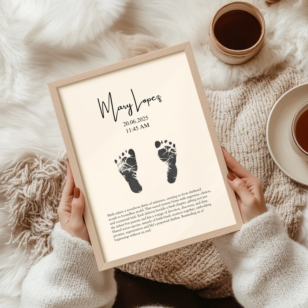 Personalised Minimalistic Pastel Baby Footprint Wall Art, Custom Keepsake Print, Baby feet print TW149. UM