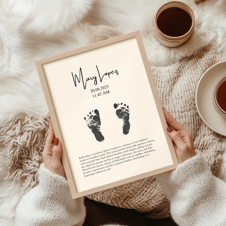 Personalised Minimalistic Pastel Baby Footprint Wall Art, Custom Keepsake Print, Baby feet print TW149. UM