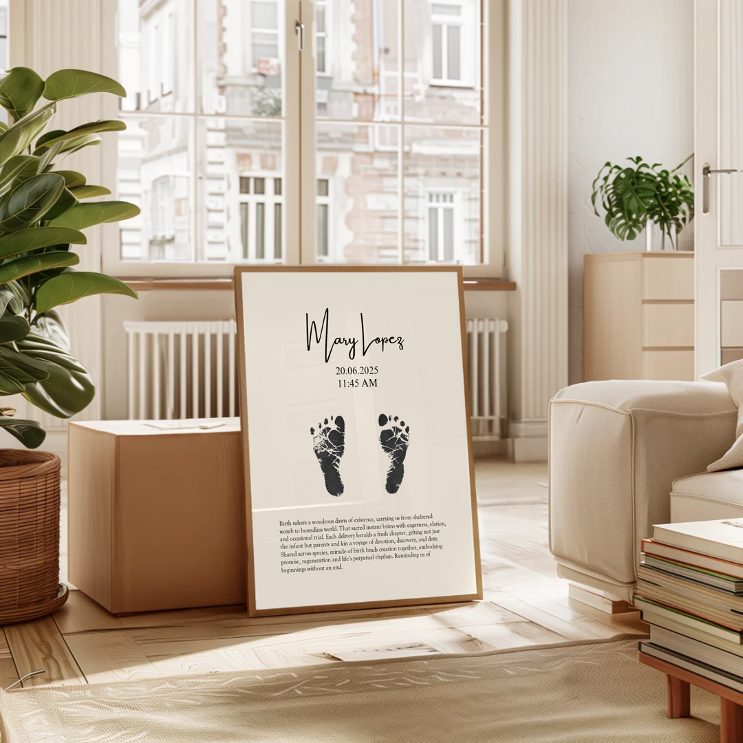 Personalised Minimalistic Pastel Baby Footprint Wall Art, Custom Keepsake Print, Baby feet print TW149. UM