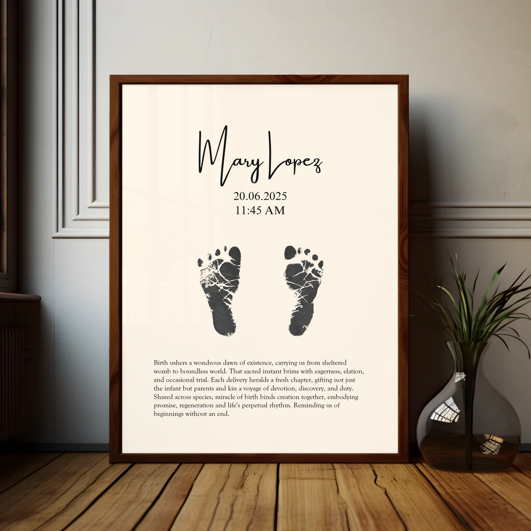 Personalised Minimalistic Pastel Baby Footprint Wall Art, Custom Keepsake Print, Baby feet print TW149. UM