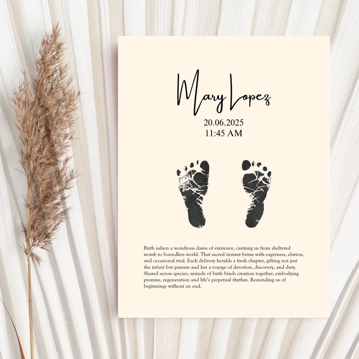 Personalised Minimalistic Pastel Baby Footprint Wall Art, Custom Keepsake Print, Baby feet print TW149. UM