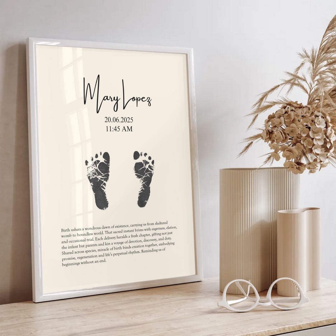 Personalised Minimalistic Pastel Baby Footprint Wall Art, Custom Keepsake Print, Baby feet print TW149. UM