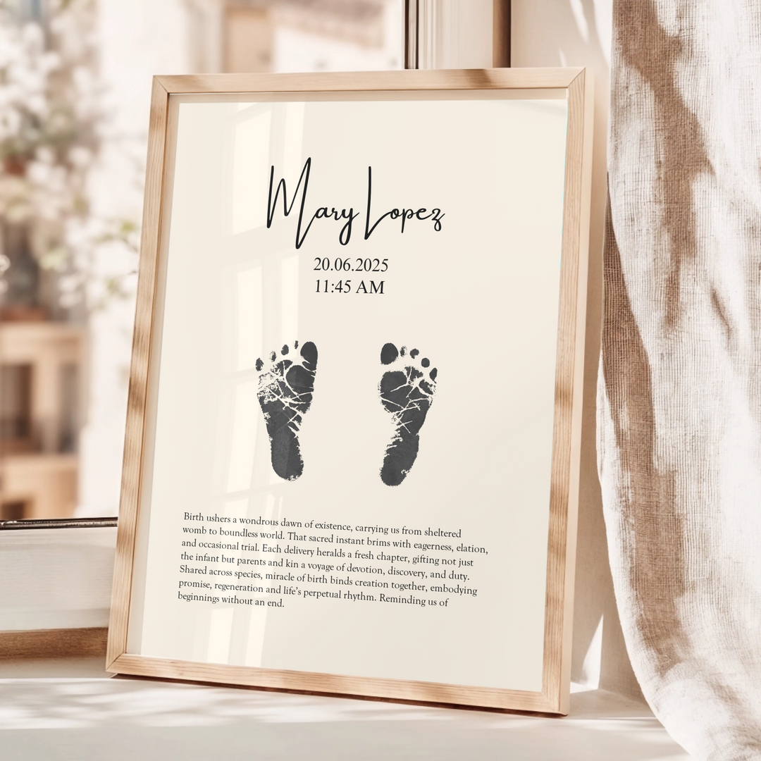 Personalised Minimalistic Pastel Baby Footprint Wall Art, Custom Keepsake Print, Baby feet print TW149. UM