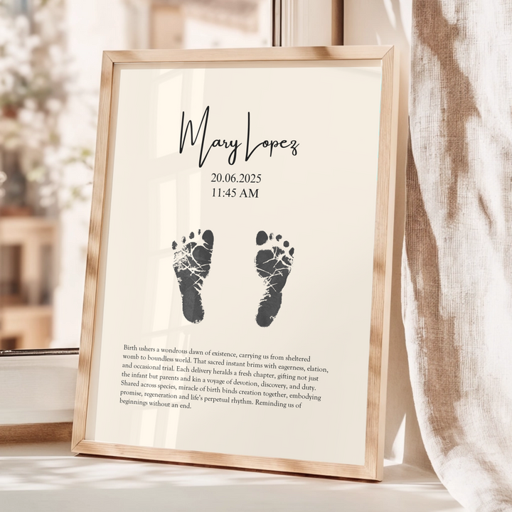 Personalised Minimalistic Pastel Baby Footprint Wall Art, Custom Keepsake Print, Baby feet print TW149. UM