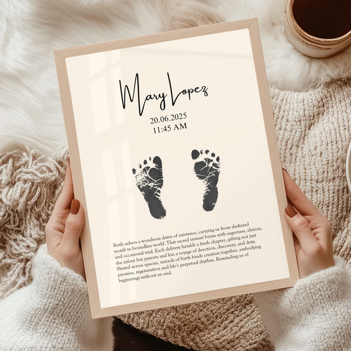 Personalised Minimalistic Pastel Baby Footprint Wall Art, Custom Keepsake Print, Baby feet print TW149. UM
