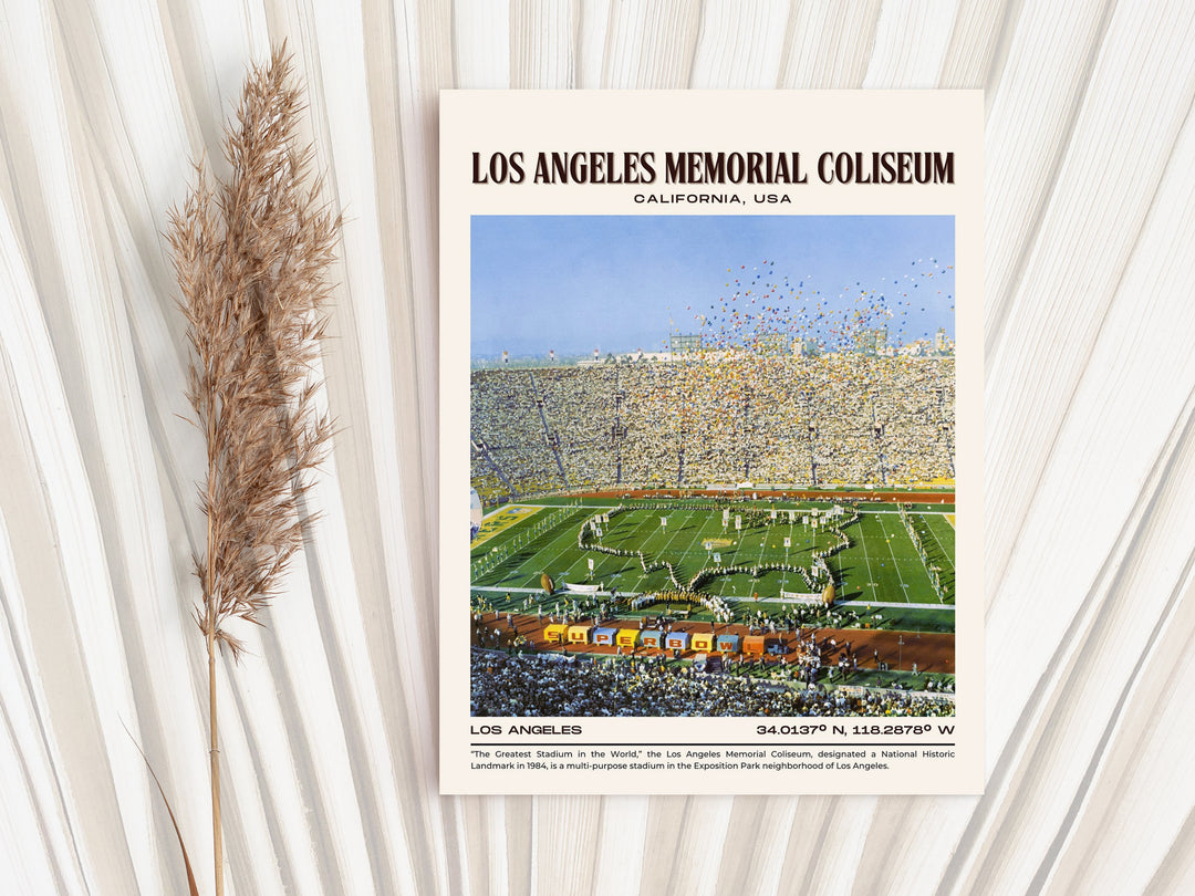 Los Angeles Memorial Coliseum Stadium Football Retro Wall Art