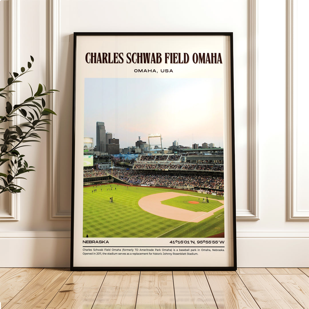 Charles Schwab Field Omaha Stadium Baseball Retro Wall Art