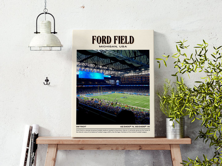 Ford Field Stadium Football Retro Wall Art