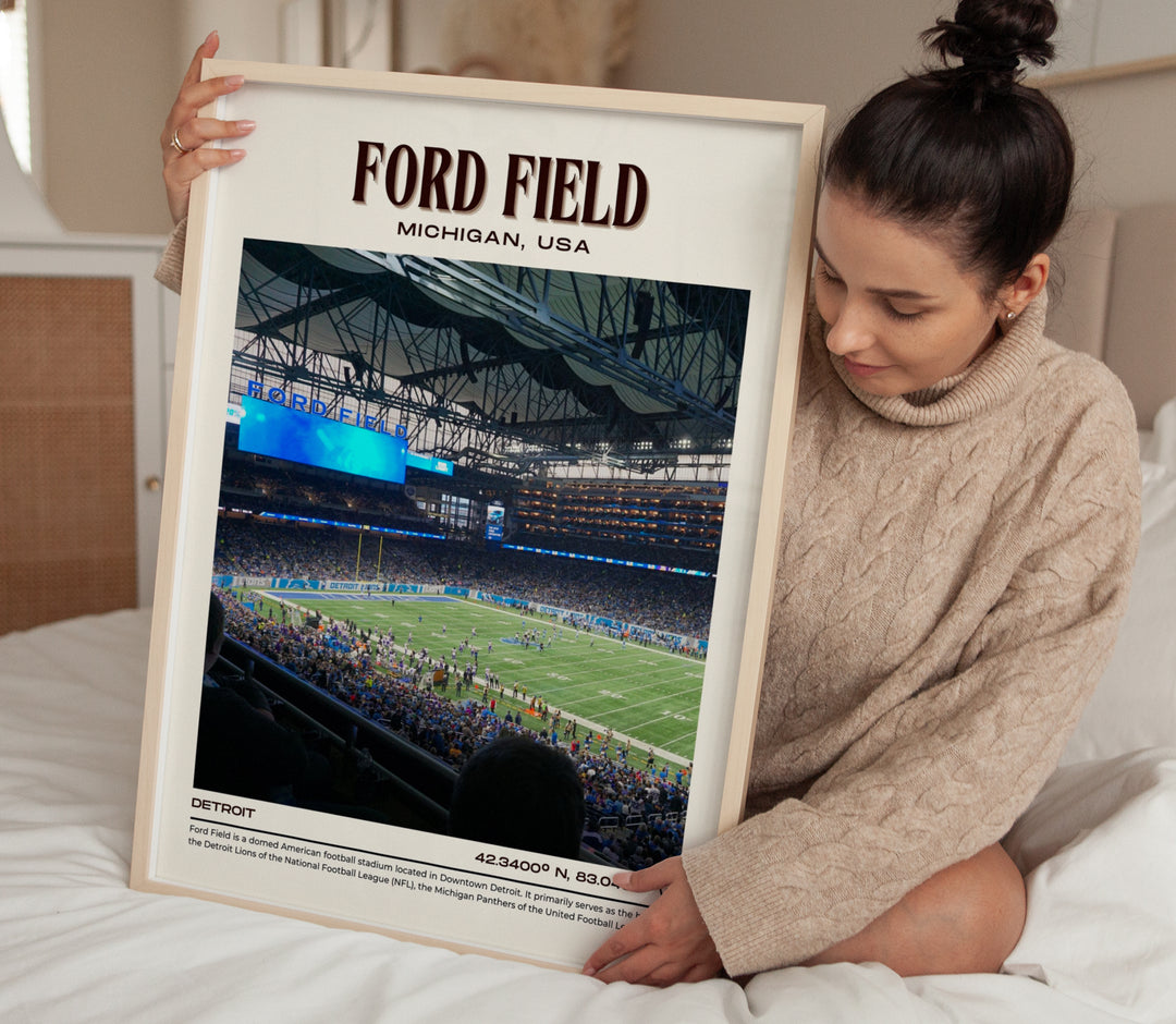 Ford Field Stadium Football Retro Wall Art