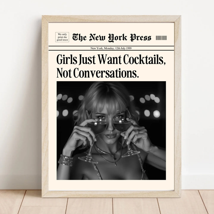 Newspaper Print Wall Art College Dorm Retro Newspaper Headline, Fashion Dorm Print New York News, Decor Print, Girly Poster - TW285
