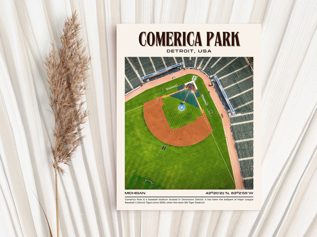 Comerica Park Stadium Baseball Retro Wall Art