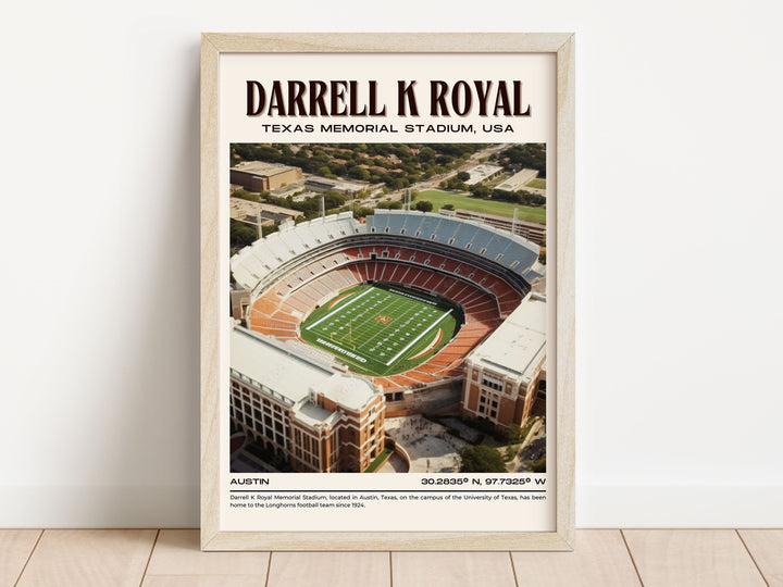 Darrell K Royal–Texas Memorial Stadium Football Retro Wall Art